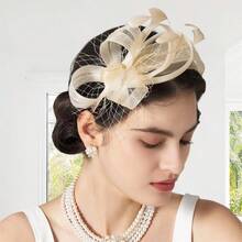 Fascinators Headband Hat Elegant Mesh 3D Floral Tea Party Hair Accessories For Women And Young Girls - 香檳色 - 查看 2