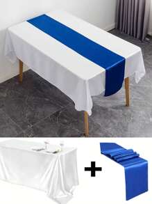 1 Set Rectangular Satin Tablecloth + 1 Set Table Runner, 57.08"X102.3", White/Black/Rose Gold, Satin Tablecloth/Chair Sash/Chair Back Decoration, Suitable For Home, Indoor, Outdoor, Picnic And Camping, Suitable For Decorating All Holidays And Formal Occasions, Applicable To Wedding/Hotel/Restaurant Party/Birthday Party/Easter/Wedding Season