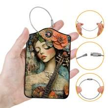 Conjunto de 2 etiquetas de bagagem vintage com tema de música e flores, etiqueta de bolsa em material PU com informações graváveis, identificador de bagagem em cores vivas para mala pessoal, mochila, bolsa ou item grande, decoração personalizada