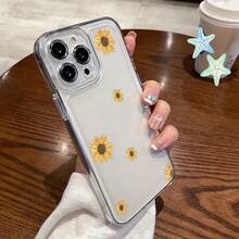 Scattered Sunflowers White Background Simple Design Clear IPhone Case For IPhone Models[X/11/12/13/14/15/16 Pro Max]- Slim Fit TPU Shockproof Cover, Anti-Slip Scratch-Resistant, Stylish Protective Phone Case For Men Women (Business/Casual Gift) - Clear - View 3