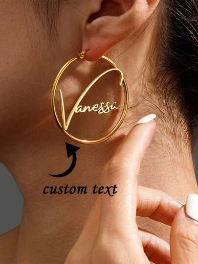 Pendientes personalizados con nombre para mujer y niña, aros de 50 mm de acero inoxidable, joyería para la madre, regalo personalizado para su cumpleaños, elegante otoño, elegante invierno