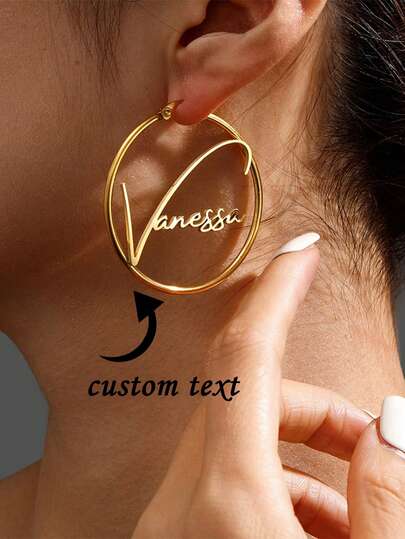 Custom Name Earring For Women Girl 50mm Hoop Earrings Stainless Steel Jewelry Mother Her Birthday Personalized Gift,Chic Autumn,Delicate Romance
