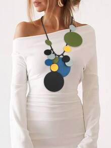 MARLIWOO 1pc Bohemian Style Retro Wooden Long Pendant Necklace, Fashion Vacation Jewelry For Women