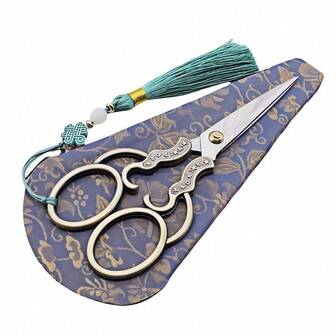3Pcs/Set Luxury Vintage Scissors Set With Tassels, Stainless Steel Blade For Embroidery/Sewing/Christmas Crafts, Office & Student Scissors With Leather Sleeves, Tarnish-Resistant