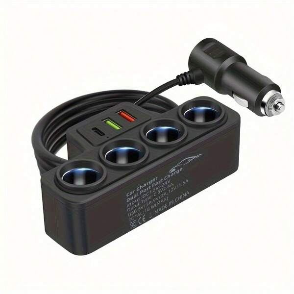 Nuokaiqi Nuokaiqi 12V/24V Car Cigarette Lighter Adapter With 4 Sockets, 3.1A Car Charger, USB+QC3.0+PD 3.1A Power Outlet