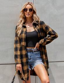 Seasonal Women's Flannel Plaid Shirts Long Sleeve Mid-Long Casual Boyfriend Shirts With Pockets Blouse Womenswear Oversize Comfort