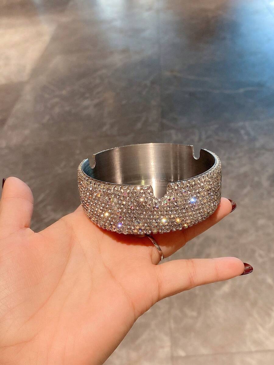 1pc Crystal Rhinestone Ashtray, Home Office Bar Desk Decor Ashtray