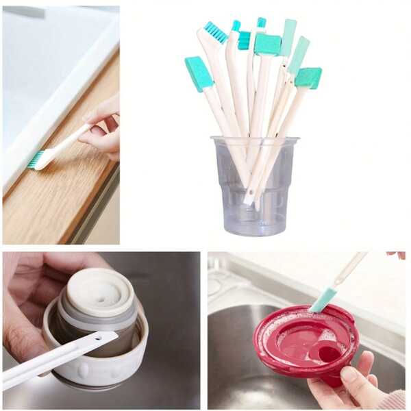 8 Peças Conjunto de Escovas de Limpeza para Cantos de Copos Térmicos, Adequado para Espaços Apertados, Cantos e Lacunas, Janelas, Persianas, Eletrodomésticos, Carros, Banheiro, Cozinha, Sem Necessidade de Eletricidade