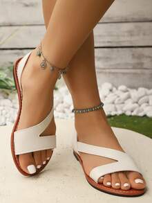 1 Pair Women Solid Color Flat Soft Bottom Fashion Simple Sandals, Suitable For Party, Daily Wear, Festival, Vacation