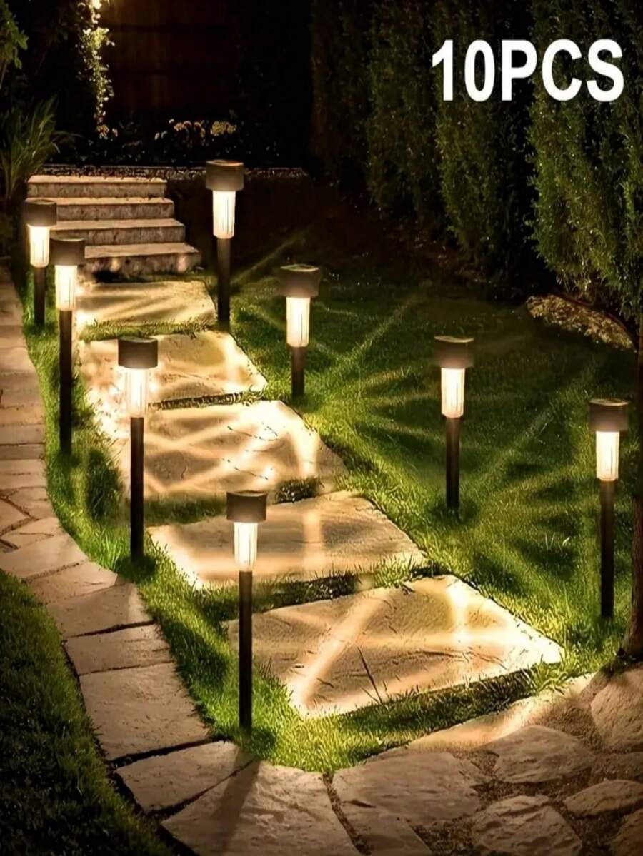10-Piece Solar Lawn Lights Ground Plug Lights Rust-Proof Small Tube Lights Outdoor Landscape Lighting Suitable For Courtyards, 35 Milliamperes,Gardens And Terraces - Warm light - 查看 1