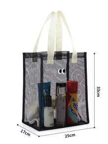 1pc Portable Mesh Beach Bag With Cutout Design And Faces - Lightweight Polyester Storage, Suitable For Beach, Swimming, Travel - Multi-Color, Swimwear, Playful Style, Sturdy Handle, Multifunctional Tote Bag, For Outdoor Enthusiasts