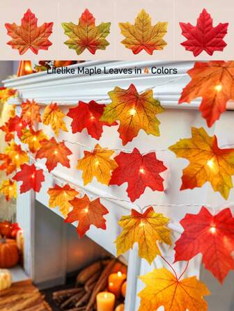 Fall Decorations For Home Maple Leaf Lights Multicolored, Total 20Ft 40LED Battery Operated Fall Leaves Garland With Lights String Autumn Harvest Table Indoor Halloween Thanksgiving Decorations,Home Holiday Autumn Garland Indoor,Dining Table Center Decoration, Corridor And Porch Decoration, Escalator Decoration, Outdoor Garden Decoration,Fall Decor,Autumn