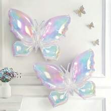 2pcs Ombre Transparent Butterfly Aluminum Foil Balloons, No Power Needed, Birthday Party Decoration, Anniversary Atmosphere Decor, Wall & Outdoor Wreath Decoration