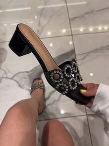 Sandalias de cuña con decoración de cristal, versátiles y de moda para el verano - Negro - Ver 2