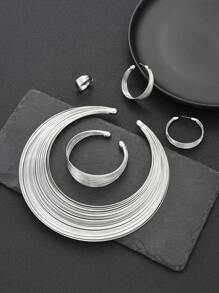 5pcs Set Exaggerated Minimalist Multi-Layer Hoop Earrings,Necklace,Bracelet Jewelry Set For Women, Suitable For Date, Holiday, Daily Wear, Gift