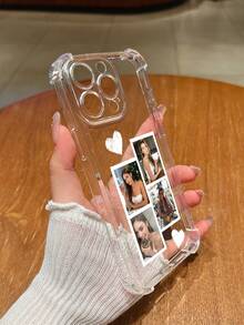 1 pieza Funda personalizada de teléfono móvil con impresión de foto de retrato personalizada, diseño de collage de elementos lindos, impresión de color UV de alta definición, carcasa transparente antichoque de cuatro esquinas, que cumple con las necesidades de personalización del cliente, adecuada para 11/12/13/14/15/16/Pro Max, Galaxy A05/A05S/A06, gráfico divertido, adecuada para regalos conmemorativos y uso diario - transparente - Ver 4