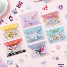 Sanrio 40pcs/Pack Cute Black Sticker Set, Including Hello Kitty, Pompompurin, And My Melody Cartoon Animal Paper Stickers, DIY Scrapbooking Decoration Materials With PVC Storage Bag