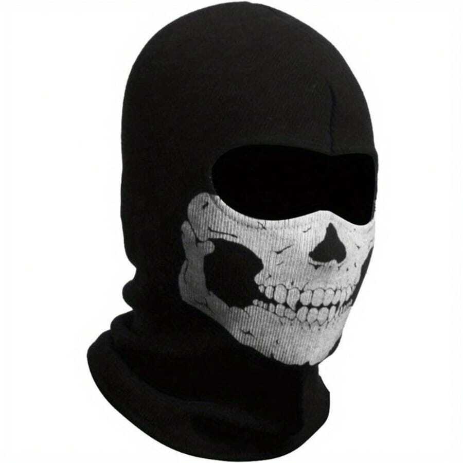 This Mask Features A Ghost Skeleton Design, Suitable For Wind Protection, Especially Suitable For Motorcycle Use. Suitable For Men, Women And Teenagers To Wear During Halloween Cosplay And Outdoor Activities. This Is The Lightweight Version For Spring/Summer. - Black - View 1