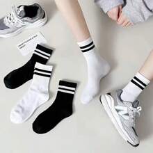 5/10 Pairs Of Women's Spring And Summer Thin Three-Bar Two-Bar Socks, Women's Socks, College Style, Casual Men's And Women's Couples, Socks, Men's Socks.