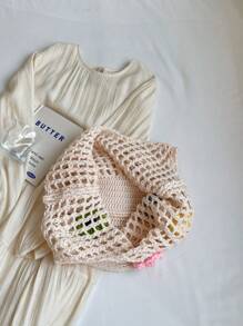 Hollow Floral Knit Bag, Oversized Casual Vacation Tote Bag, Large Capacity Woven Women's Commuter Beach Bag, Fashion Shoulder Shopping Handbag