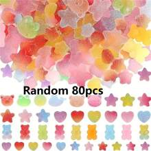 5/10/20/30/50/60/80/100pcs Colorful Mini Flat Gummy Bear, Star, Heart Shaped Resin Decoration Accessories For Jewelry Making, Crafts, Phone Decor, Scrapbooking, Nail Art