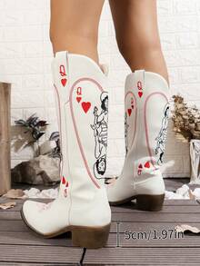 Women's Fashion Embroidered Red Peach Q Wings One Step Versatile Boots - White - View 5