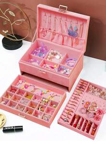 New Luxury Jewelry Storage Box, Elegant Dark Green Color, High-End Delicate Design For Necklaces, Earrings, Bracelets, Large Capacity Multi-Layer Storage Valentine's Day Sun Travel Cool Back To School Dormitory Storage - Multicolor - View 5