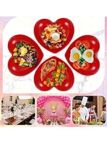 11 件心形塑料盘子，节日和婚礼小吃盘，蛋糕盘，骨盘，甜点、水果和小吃盘，适合情人节、新年、节日活动、婚礼、生日和派对 - 紅色 - 查看 4