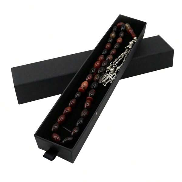 Arab 33 Tasbih Bracelet Beads And Gift Box 8 * 12mm Natural Agate Gemstone Prayer Beads Misbaha Prayer Beads Arab Father's Day Gift Tasbeh
