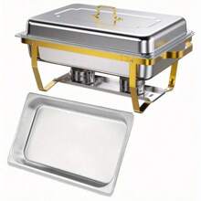 Chauffe-plat en acier inoxydable doré épais, chauffe-plat d'hôtel, chauffe-plat rectangulaire pliable pour restauration libre-service, récipient de conservation des aliments