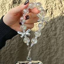 Pulsera de mujer con cuentas de cristal dorado y lazo, correa para teléfono anti-pérdida, regalo de Año Nuevo