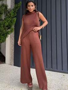 Women's Knitwear Set Autumn Winter Fashion - Rust Brown - View 2