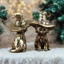 1 Stück vintage messing Hexenkatze Statue, massive miniatur Katzen Skulptur, dekorative Tierfigur, antike Kupfer Teepest, Sammlerstück, Heim- und Raumdekoration, Tisch Ornament für Wohnzimmer oder Schlafzimmer Präsentation, für Halloween