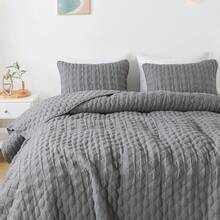Dark Grey Quilt King Size Bedding Sets With Pillow Shams, Lightweight Soft Bedspread Coverlet, Quilted Blanket Thin Comforter Bed Cover, All Season Spring Summer, 3 Pieces, 104x90 Inches - 深灰色 - 查看 3