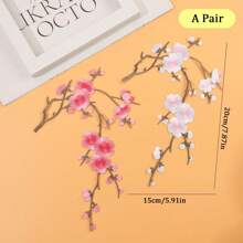 Festive Embroidered Cherry Blossom Patch Set - White, Red, Pink, And Brown Tones - Perfect For DIY Projects And Clothing Accessories