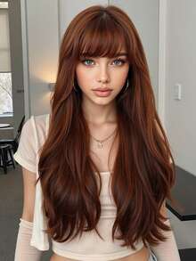 逼真的铜红棕色姜假发：外观自然、柔软且无胶 - 22 英寸。外观自然、颜色自然、柔软、逼真、喜欢它、耐热纤维发全机器角色扮演派对假发，适合时尚女性万圣节热卖