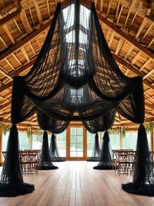 1 pièce, Rideaux en mousseline de soie noire élégante (longueur de 315 pouces et 236 pouces) - parfaits pour les arches de mariage, les fiançailles, les fêtes et les réceptions, les décorations suspendues romantiques pour les anniversaires et la Saint-Valentin, l'emballage de bouquets, les cantonnières pour arches de mariage, les fêtes d'anniversaire