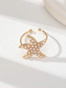 1 Pc Starfish Toe Ring For Women Faux Pearl Decor Sea Star Beach Travel Toes Decoration Summer Vocation Foot Jewelry