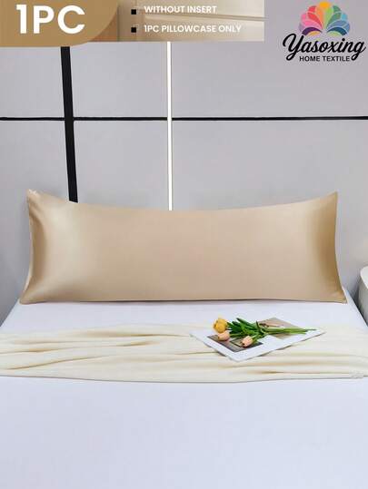 1pc Khaki 100% Premium Plain Silky Body Pillowcase Without Filler Simulation Silk Soft Breathable Pillow Covers With Envelope Closure Throw Pillow Cover For Bed Home, For Sofa, Living Room Farmhouse Style 20"X54"-Body Pillowcase Decor Pillocase, Gifts For Women&Men Insert Not Included, Machine Washable Domitory Back School Bedding