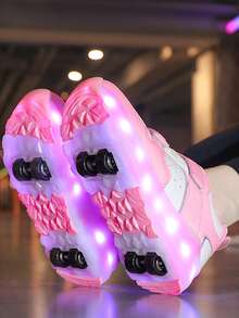 女童四轮专业运动鞋，休闲舒适时尚鞋，青少年专业运动鞋 - 粉色 - 查看 3