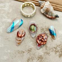 10pcs Original Handmade Garbage Punk Press-On Nails - Colorful Fake Nails With Squished Face & Emerald Accents, Artisan-Crafted Edgy Decorative Nails, Multi-Hue (Copper/Blue/Green) Retro-Punk Nail Sets - Đồng - Xem 3