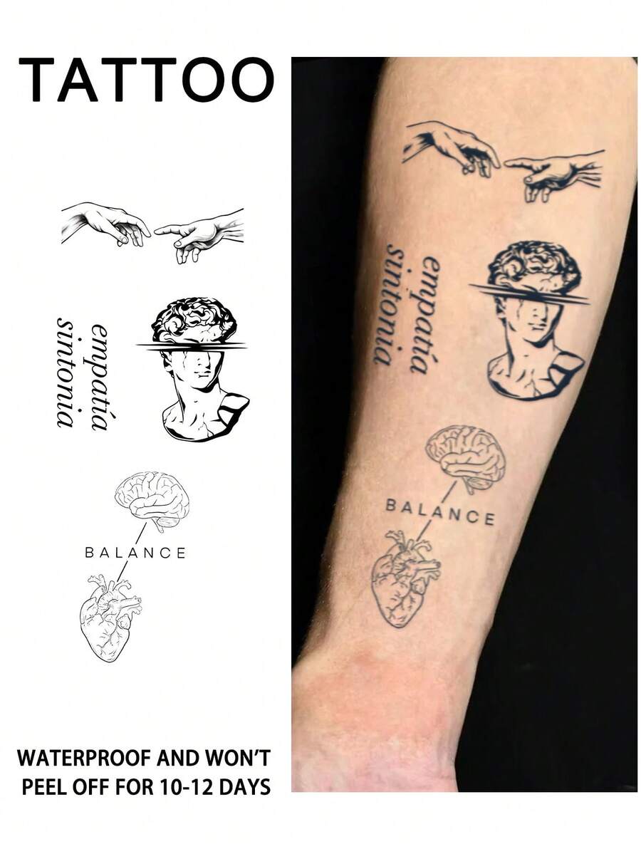 1Pc Fake Tattoo Temporary Tattoos Semi Permanent Tattoo Y2K Western Pattern Waterproof Sweatproof Last For 1-2 Weeks Realistic Herbal Juice Anti-Friction Non-Reflective Black For Men Tattoo Stickers For Arm, Chest, Leg, Abdomen, W - Black - View 1