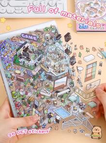 47 Stücke dekorative DIY Haus Aufkleber, Landschafts Aufkleber, Szenen Aufkleber (26 Materialbögen + 20 Grundkarten + Metall Pinzette), 3D Miniatur Haus Diorama Aufkleber, Landschafts Aufkleber, Handbuch Aufkleber, kleine Haus Szene Sortier Aufkleber, wiederverwendbar, verschiedene Größen erhältlich