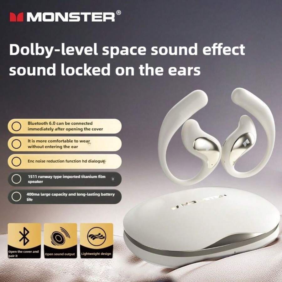 Monster Monster GT27 kabellose Bluetooth-Ohrhörer mit hochwertiger Tonqualität, offenem Ohrdesign, langer Akkulaufzeit, ENC-Geräuschunterdrückung für Sport und Gaming