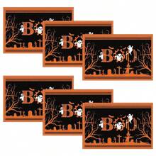 1 pieza/4 piezas Manteles individuales de lino de Halloween, manteles individuales para el desayuno o la cena, accesorios de cocina, fáciles de limpiar, aptos para fiestas de Halloween, mesa de comedor, hogar, restaurante, decoración de restaurante, con diseños de calabaza, bruja y fantasma