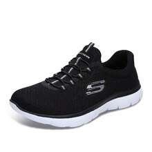 Skechers 女款輕量休閒鞋，女款一腳蹬走路鞋，舒適透氣緩震運動鞋 12980-BKW - 黑色/白色 - 查看 9