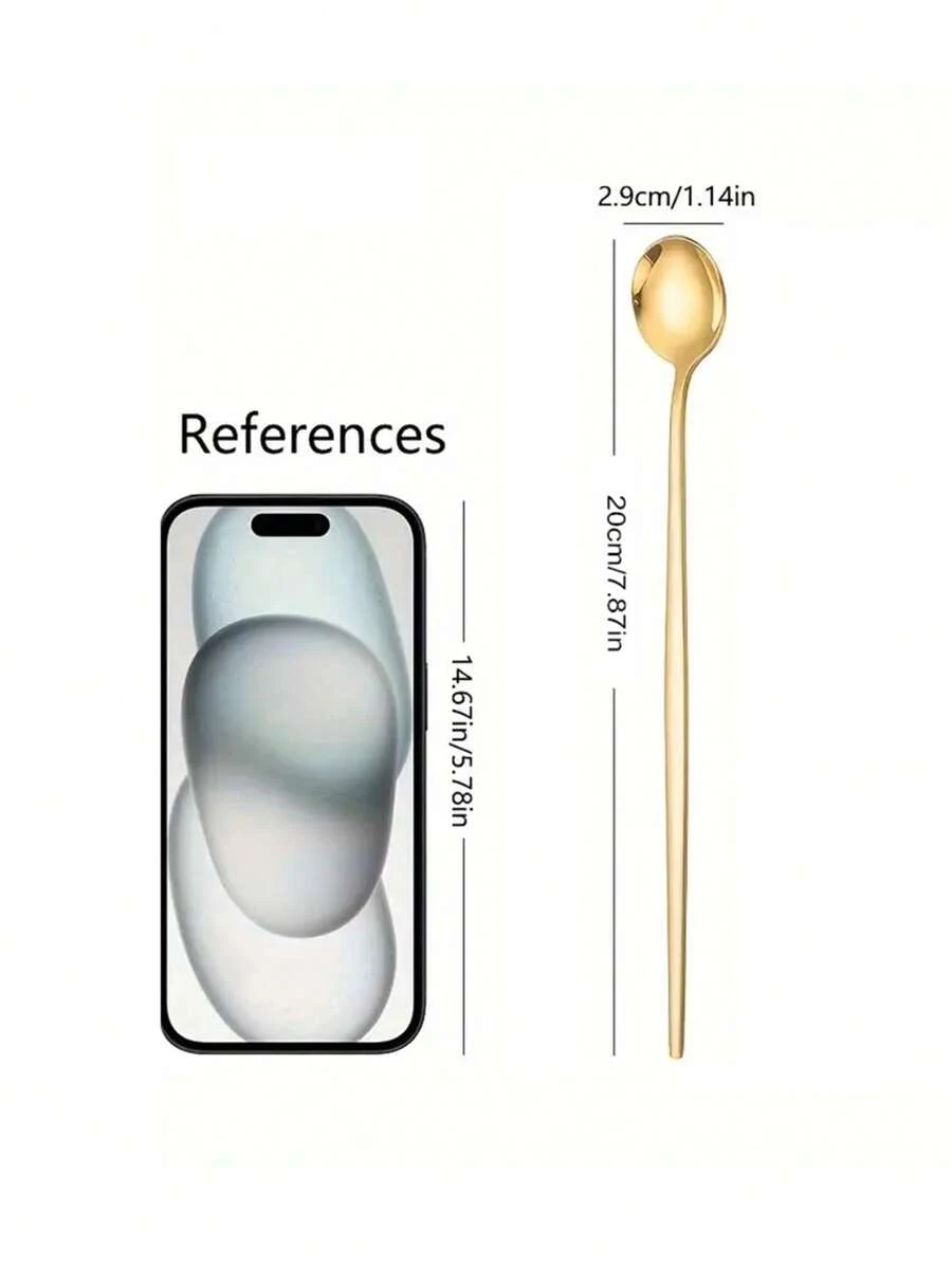 1/2/4/8pcs Stainless Steel Ice Spoons, Cocktail Mixing Spoons, Long Handle Spoons Suitable For Home, Kitchen, Restaurant, Hotel,School Supplies - Gold - View 1