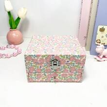 Kotak Perhiasan Musik Anak Perempuan dengan Cermin & Laci, Kotak Musik Balerina/Unicorn untuk Anak-anak, Organizer Penyimpanan Motif Bunga untuk Hadiah Ulang Tahun - bunga - View 3