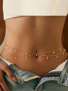 1pc Multi-Layered Beaded Sexy Waist Chain Beaded Belly Chain Crystal Belly Chain Rhinestone Adjustable Bikini Waist Body Chain Belt Belly Jewelry Summer Beach Resort Party Accessories For Women And Girls