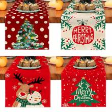 1pc Christmas Pattern Leaf Print Decorative Table Runner, Suitable For Holidays, Parties, Birthdays, Dinners, Kitchen, Dining Room, Year-Round Home Decor, Household Textile Table Runner